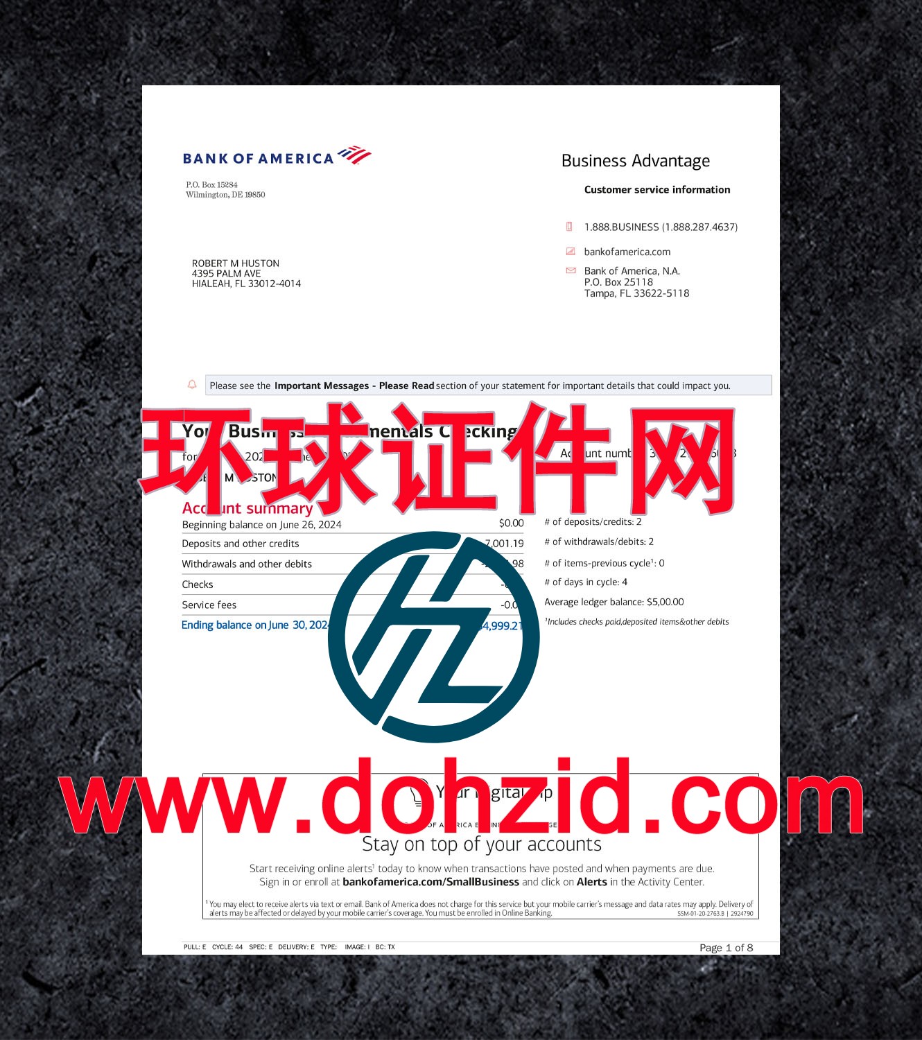 美国银行对账单| 办理、高仿、样板、PSD模版、高清照片