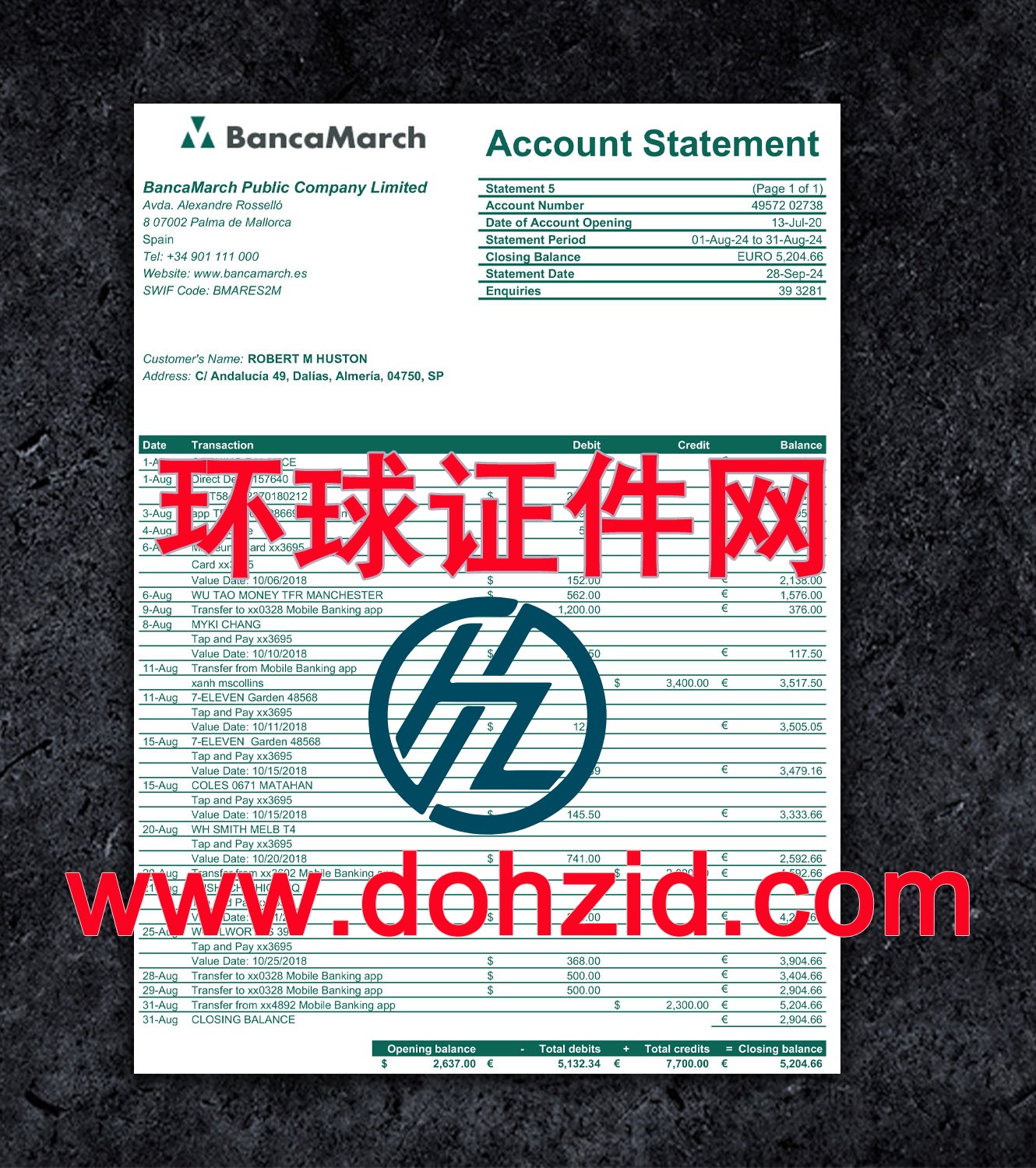 西班牙银行对账单